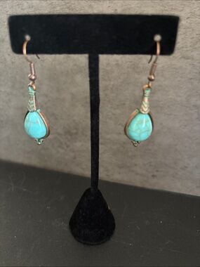 Turquoise Teardrop Dangle Earrings with Copper Accents